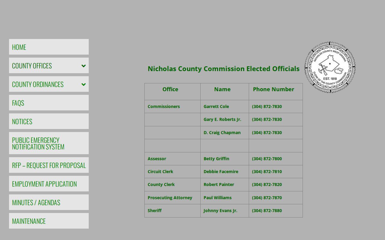 Nicholas County criminal records office directory
