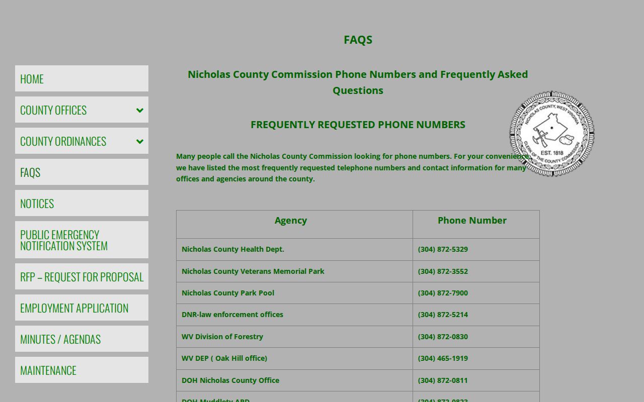 Nicholas County Sheriff criminal record request contact information