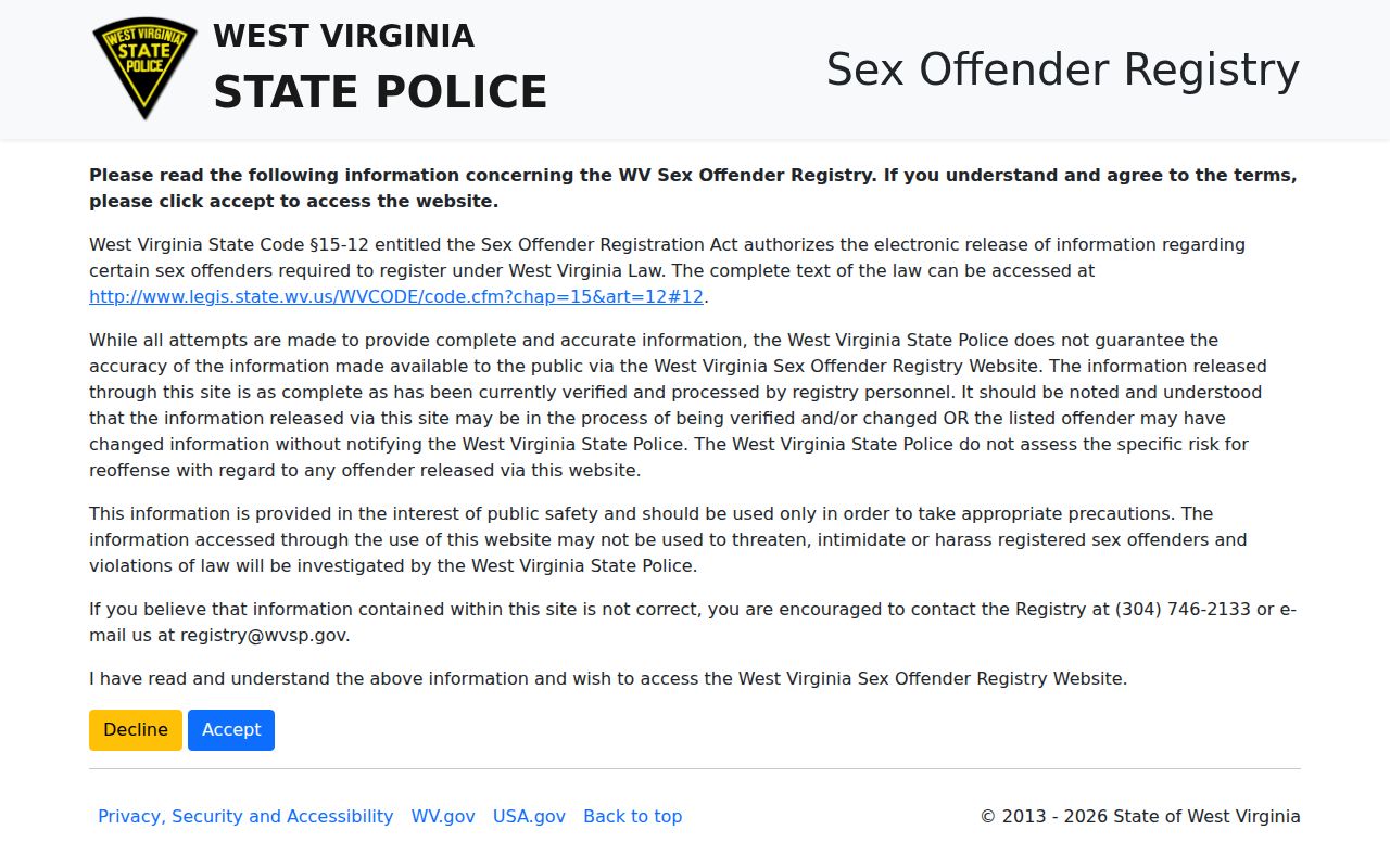 Nicholas County sex offender registry record disclaimer
