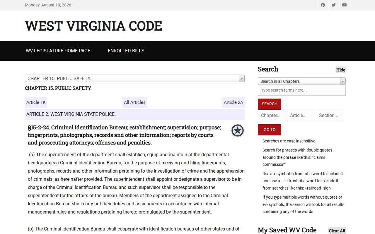 Nicholas County arrest record authorization law in West Virginia Code