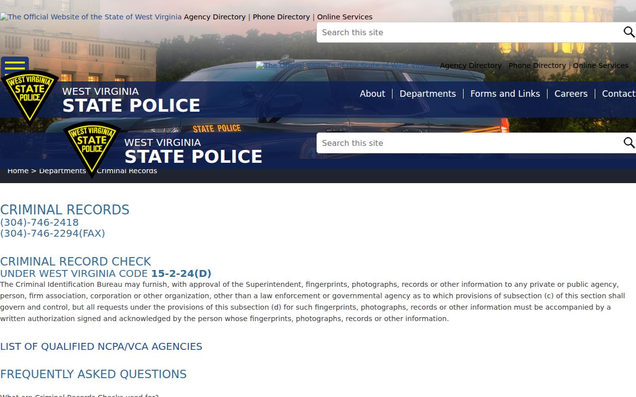 Nicholas County arrest record review through WVSP Criminal Records