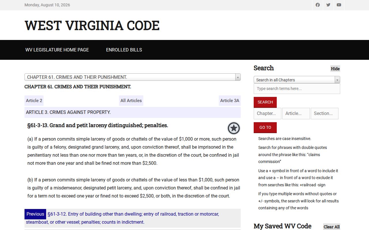 West Virginia offense statute source illustrating Nicholas County record distinctions