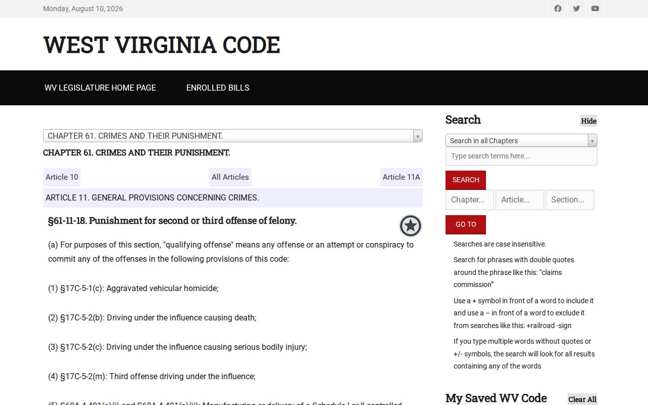 West Virginia repeat offender statute distinguished from Nicholas County registry status